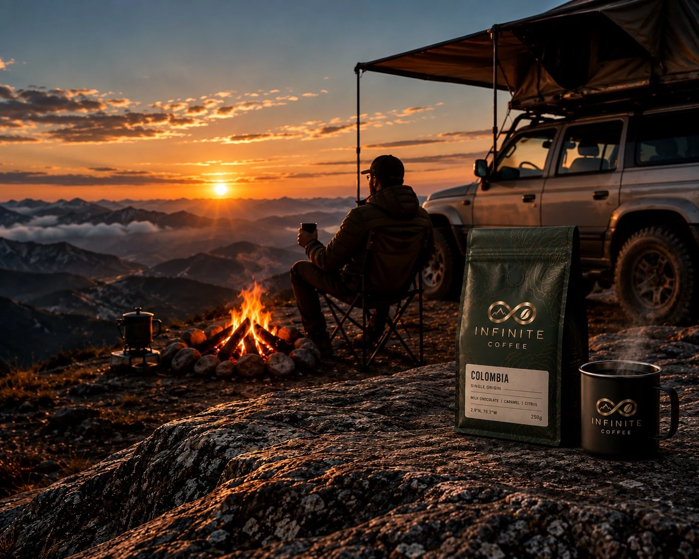 Infinite Coffee beans and packaging