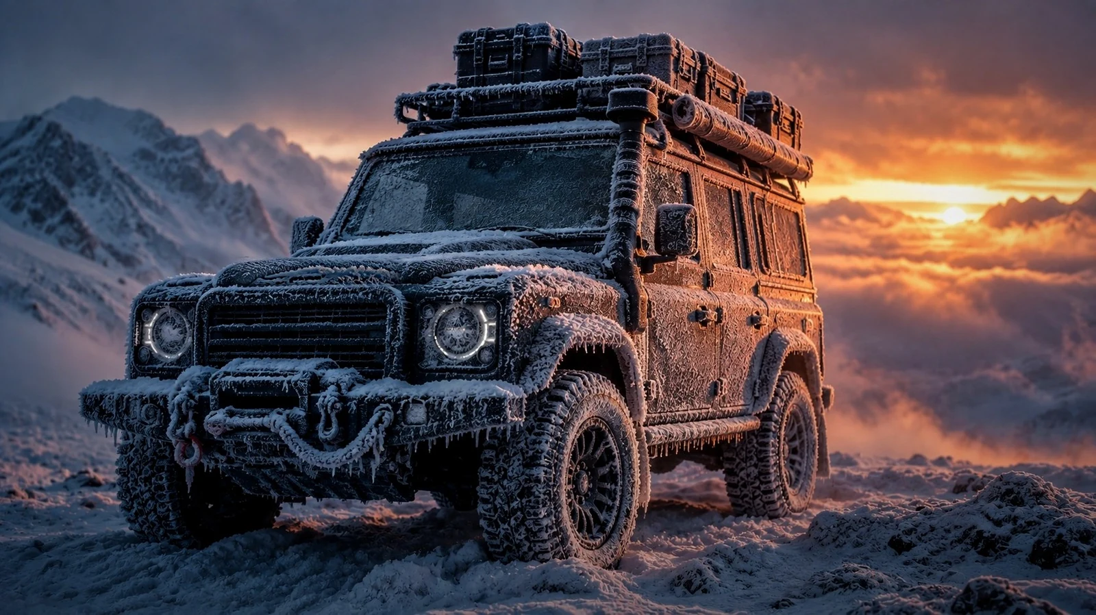 Expedition vehicle equipped for winter travel